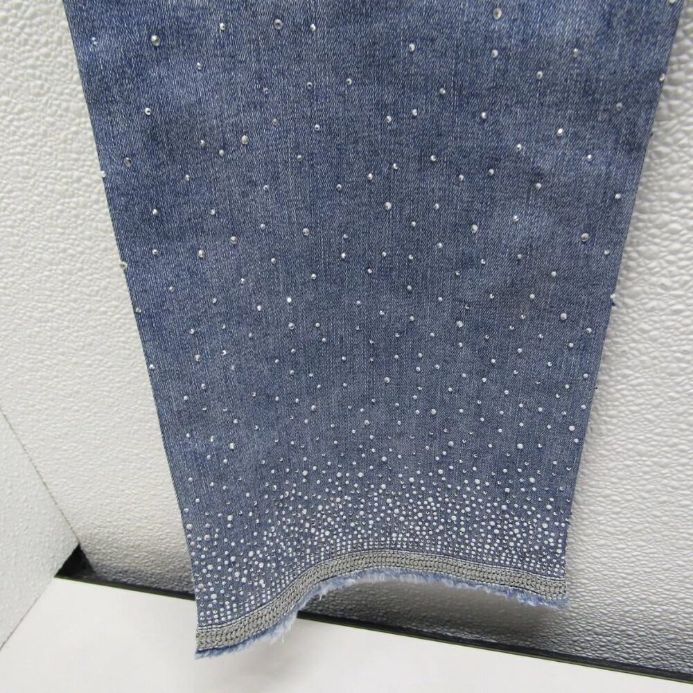 NEW JOSEPH RIBKOFF Womens Straight Crop Rinestone Jeans Size 10 Medium Blue - Picture 2 of 8